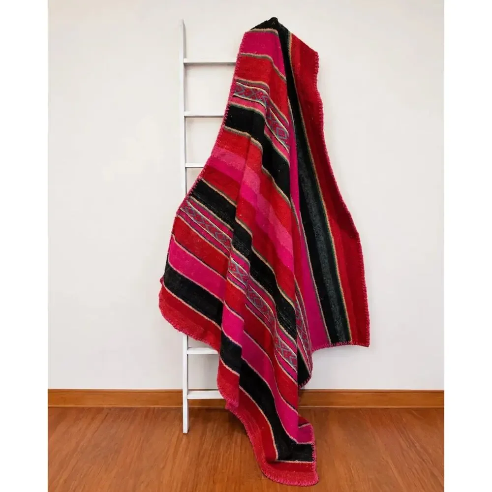 Peruvian Frazada Handwoven Rug – Andean Folk Art Boho Textile 60x64
